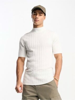 ASOS White Ribbed Crewneck Short Sleeve Sweater
